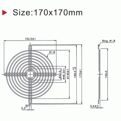 Σίτα - περσίδα ανεμιστήρα μεταλλική pm17 για FD1750/3 172x172mm