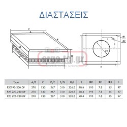 Ανεμιστήρας πινάκων οροφής LINKWELL 1200m³/h 135W 0.60A 310x310 ύψος 130mm F2E225-230-DP