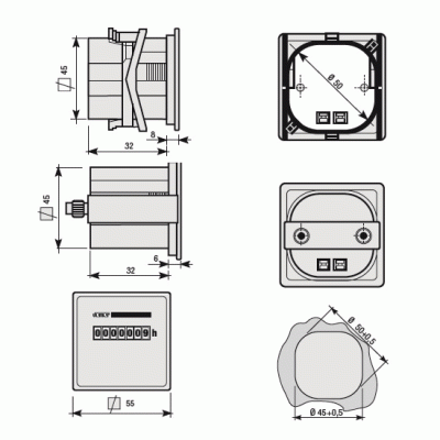 Ωρομετρητής πόρτας πίνακα VEMER HMS-048 48VAC ανάλυση 1/100h 55x55mm