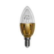 Λάμπα LED κερί E14 3W 230V 5500k ψυχρό λευκό φως 180lm με διάφανο κάλυμμα & χρυσό αλουμίνιο σώμα