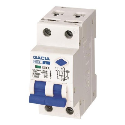 Ρελέ RCBO GACIA διπολικό 1P+N 10A 6Ka 30mA TYPE B