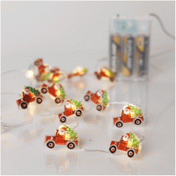 20 mini led άγιος Βασίλης με αμάξι σε θερμό λευκό φως, μπαταρία 3xΑΑ,με χρονοδιακόπτη & ασημί χάλκινο καλώδιο IP20