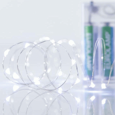 20 led λαμπάκια σε σειρά μπαταρίας ψυχρό λευκό φως IP20 με ασημί καλώδιο χαλκού επεκτεινόμενα