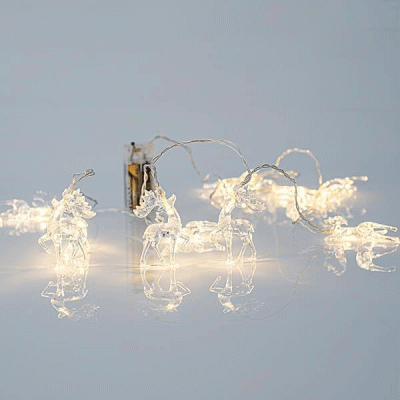 10 led με ακρυλικά ταρανδάκια μπαταρίας σε θερμό λευκό φως & διάφανο καλώδιο IP20