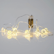 10 led με ακρυλικά διαμαντάκια μπαταρίας σε θερμό λευκό φως και διάφανο καλώδιο IP20