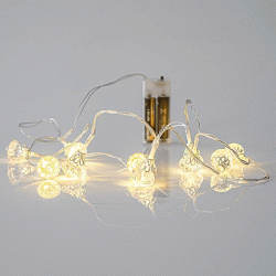 10 led με ακρυλικά διαμαντάκια μπαταρίας σε θερμό λευκό φως και διάφανο καλώδιο IP20