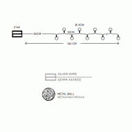 10 mini led με μεταλλικές μπάλες 3cm μπαταρίας σε θερμό λευκό φως & καλώδιο ασημί χαλκός IP20