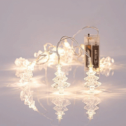 10 led σε θερμό λευκό φως με ακρυλικά δεντράκια μπαταρίας και διάφανο καλώδιο IP20