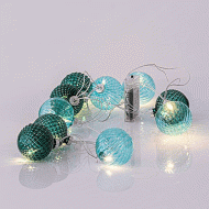 10 led γυάλινες πράσινες μπάλες 6cm με μπαταρία σε θερμό λευκό φως & διάφανο καλώδιο IP20