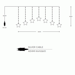 47 mini led 7 ακρυλικά αστέρια σε θερμό φως με μετασχηματιστή & καλώδιο ασημί χαλκός IP44