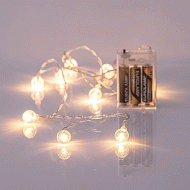 10 led με ακρυλικές διάφανες μπάλες 1,8cm μπαταρίας θερμό λευκό φως & διάφανο καλώδιο IP20