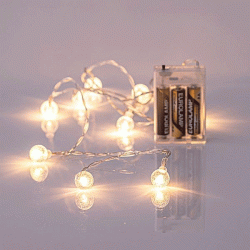 10 led με ακρυλικές διάφανες μπάλες 1,8cm μπαταρίας θερμό λευκό φως & διάφανο καλώδιο IP20