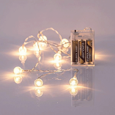 10 led με ακρυλικές διάφανες μπάλες 1,8cm μπαταρίας θερμό λευκό φως & διάφανο καλώδιο IP20