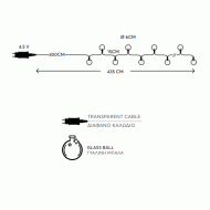 10 Γυάλινες μπάλες πράσινες 6cm με θερμό φως led 5mm με μετασχηματιστή & διάφανο καλώδιο IP44