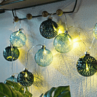 10 Γυάλινες μπάλες πράσινες 6cm με θερμό φως led 5mm με μετασχηματιστή & διάφανο καλώδιο IP44