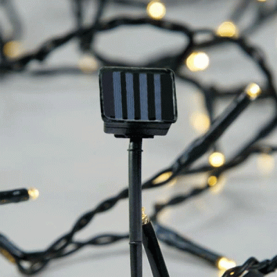 96 Χριστουγεννιάτικα λαμπάκια led θερμό φως 5mm με πράσινο καλώδιο & ηλιακό συλλέκτη IP44