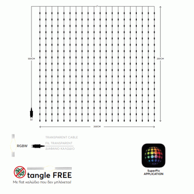 756 smart mini led κουρτίνα 5V με έλεγχο προγράμματος μέσω εφαρμογής & μετασχηματιστής ΙΡ44