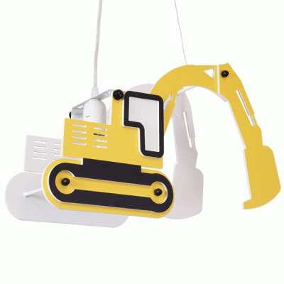 GloboStar® EXCAVATOR 61579 Μοντέρνο Παιδικό Κρεμαστό Φωτιστικό Οροφής Μονόφωτο 1 x E27 Κίτρινο PVC Φιγούρα Εκσκαφέας-Φαγάνα Μ45 x Π15.5 x Υ27cm