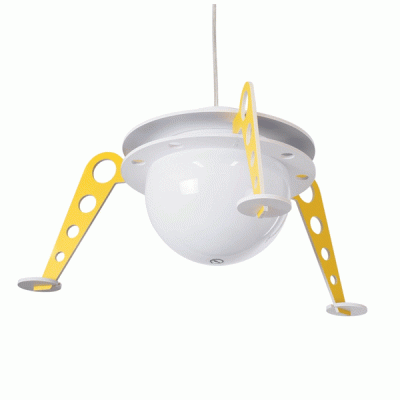 GloboStar® UFO 61581 Μοντέρνο Παιδικό Κρεμαστό Φωτιστικό Οροφής Μονόφωτο 1 x E27 Κίτρινο & Μπλε PVC Φιγούρα Διαστημόπλοιο-Ούφο Φ58 x Υ24cm