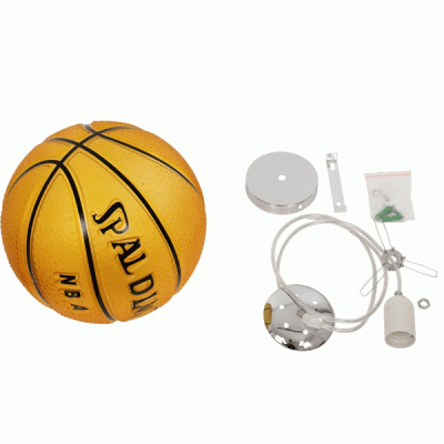 GloboStar® SPALDING NBA 00649 Παιδικό Κρεμαστό Φωτιστικό Μπάλα Μονόφωτο 1 x E27 IP20 Πορτοκαλί & Μαύρο Γυαλί - Μ25 x Π25 x Υ25cm