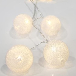 10 led χριστουγεννιάτικα λαμπάκια μπαταρίας σε σειρά θερμό φως IP20 με λευκές μπάλες επεκτεινόμενα