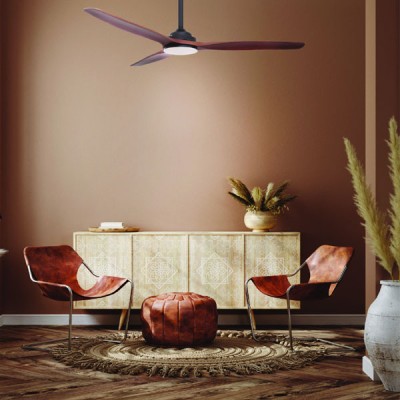 Ανεμιστήρας οροφής LED DIMMABLE με διάμετρο Φ132cm 40W με 3 ξύλινα καφέ πτερύγια τηλεχειριστήριο & 2 αναρτήσεις 