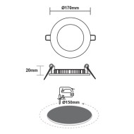 Φωτιστικό LED PANEL οροφής χωνευτό στρόγγυλο Φ150mm 230V 12W με ενδιάμεσο χρώμα φωτός 4000K 1100lm σε λευκό χρώμα Φωτιστικό LED PANEL οροφής χωνευτό στρόγγυλο Φ150mm 230V 12W με ενδιάμεσο χρώμα φωτός 4000K 1100lm σε λευκό χρώμα