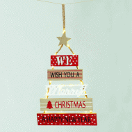 Ξύλινο διακοσμητικό XMAS TREE με 20 led λαμπάκια σε θερμό φως και μπαταρίες 2ΧAA 4x39cm 