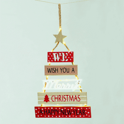 Ξύλινο διακοσμητικό XMAS TREE με 20 led λαμπάκια σε θερμό φως και μπαταρίες 2ΧAA 4x39cm 
