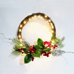 Διακοσμητικό κρεμαστό wreath berries με 30 led με μπαταρίες 3ΧΑΑ IP20 Φ30cm 30cm με κερί