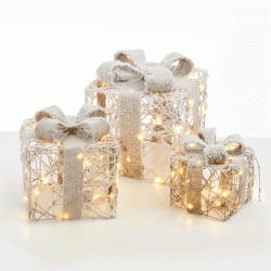Σετ δωράκια σε natural απόχρωση με εφέ χιονιού και MINI 90 LED μπαταρίας 3XΑΑ IP20