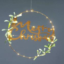 Διακοσμητικό κρεμαστό κύκλος MERRY CHRISTMAS φωτιζόμενο με 40 led λαμπάκια σε θερμό φως με μπαταρία 2ΧΑΑ IP20 Φ40cm