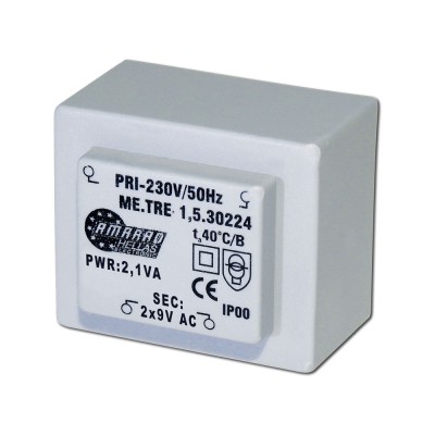 Πακτωμένος μετασχηματιστής TRM-090-21-2 2X9V AC 2,1VA Πακτωμένος μετασχηματιστής TRM-090-21-2 2X9V AC 2,1VA