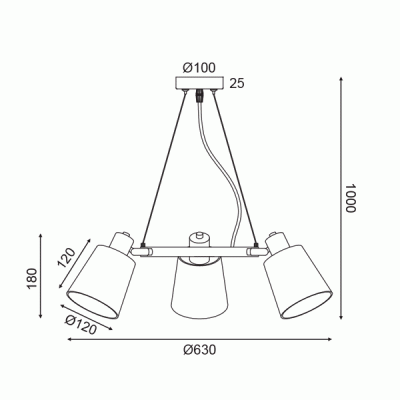 Κρεμαστό φωτιστικό NORMA 3xΕ14 D63xh100cm μαύρο μεταλλικό και αμπαζούρ