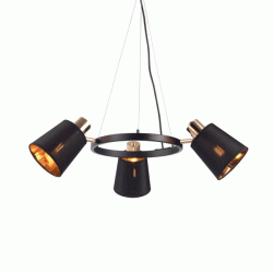 Κρεμαστό φωτιστικό NORMA 3xΕ14 D63xh100cm μαύρο μεταλλικό και αμπαζούρ