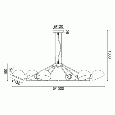 Φωτιστικό κρεμαστό CLOTHO 6xΕ14 μαύρο μεταλλικό D100xh100cm