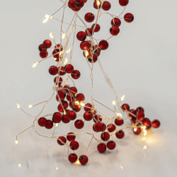 Διακοσμητικά λαμπάκια σε σειρά 72 mini led με κόκκινα berry 1,2cm μπαταρίας  χρονοδιακόπτη σε θερμό λευκό φως IP20