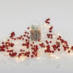 Διακοσμητικά λαμπάκια σε σειρά 72 mini led με κόκκινα berry 1,2cm μπαταρίας  χρονοδιακόπτη σε θερμό λευκό φως IP20