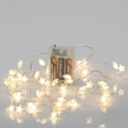 Διακοσμητικά 40 led λαμπάκια αστεράκια σε σειρά με μπαταρία θερμό λευκό φως και χρονοδιακόπτη IP20