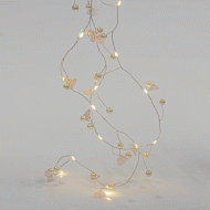 20 mini led διακοσμητικά λαμπάκια με ακρυλικά λουλούδια και πέρλες με μπαταρία και χρονοδιακόπτη ασημί καλώδιο σε θερμό λευκό φως IP20