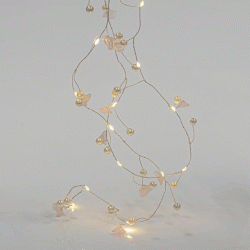 20 mini led διακοσμητικά λαμπάκια με ακρυλικά λουλούδια και πέρλες με μπαταρία και χρονοδιακόπτη ασημί καλώδιο σε θερμό λευκό φως IP20