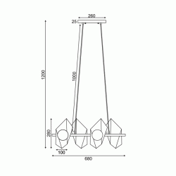 Κρεμαστό φωτιστικό POLYGON 4xG9 68x26xh120cm χρυσό/μαύρο μεταλλικό και γυαλί