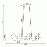 Φωτιστικό κρεμαστό POLYGON 6xG9 100x26xh120cm χρυσό/μαύρο από μέταλλο και γυαλί