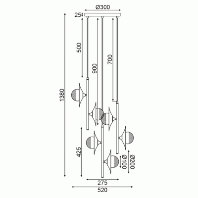 Κρεμαστό φωτιστικό HYDRA 6xG9 52x52xh138cm χάλκινο/μαύρο μεταλλικό και γυάλινο Κρεμαστό φωτιστικό HYDRA 6xG9 52x52xh138cm χάλκινο/μαύρο μεταλλικό και γυάλινο