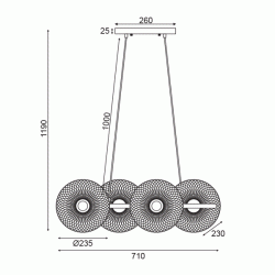 Κρεμαστό φωτιστικό KOBE 4xΕ27 71x35xh119cm μαύρο μεταλλικό