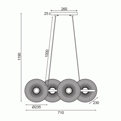 Κρεμαστό φωτιστικό KOBE 4xΕ27 71x35xh119cm μαύρο μεταλλικό