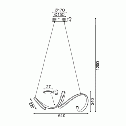 Κρεμαστό φωτιστικό οροφής LED CLEO 40W θερμό φως 3000k 2400lm χρώμιο αλουμινίου 64x22xh120cm