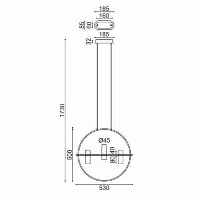 Κρεμαστό φωτιστικό οροφής LED2835 12W θερμό φως 3000k 1080lm χρώμιο αλουμινίου D53xh173cm