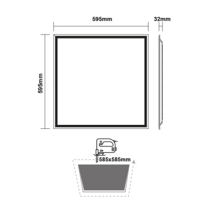 Led panel λευκό τετράγωνο 40W 230V AC θερμό λευκό φως 3000k 4400lm 595X595X32mm 50000h