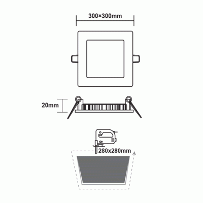Led slim panel λευκό τετράγωνο χωνευτό 24W 230V ενδιάμεσο λευκό φως 4000k 1880lm